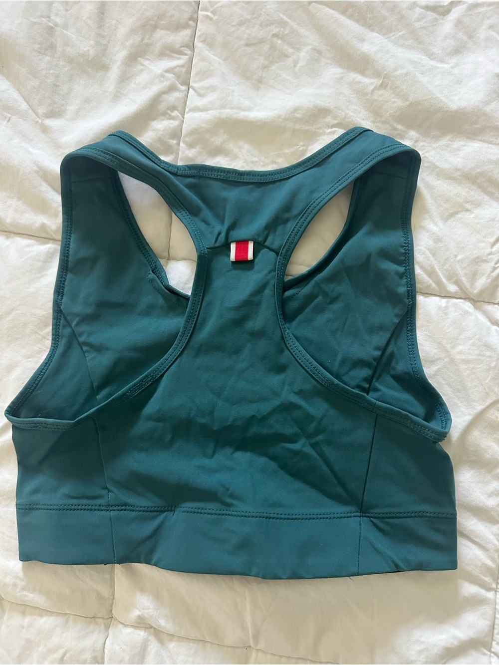 Tracksmith Deep Teal Racerback Sports Bra with Gold Hare Emblem - Picture 2 of 4